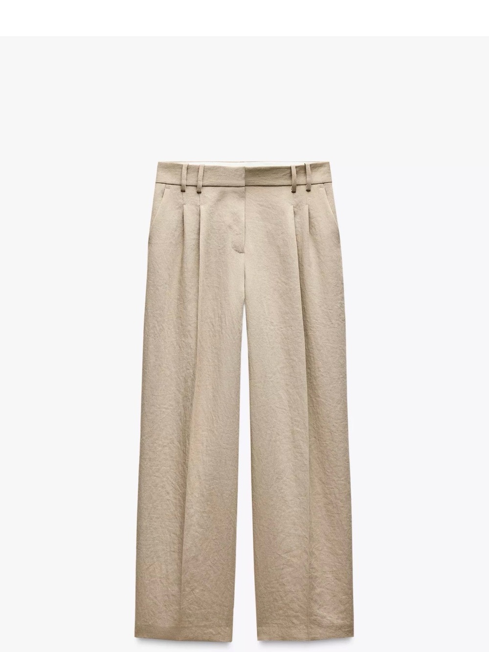 Zara Cream Wide-Leg Pleated Trousers